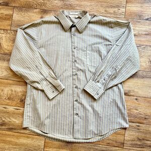 Kenneth Cole New York Men’s Striped Long Sleeve Button Down Shirt Tan Beige